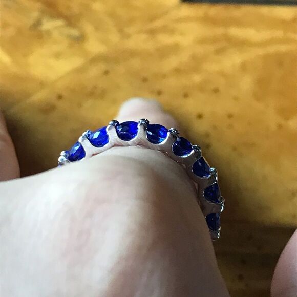 Natural Blue Spinel Sterling Silver Eternity Ring Size 9 - Picture 2 of 8